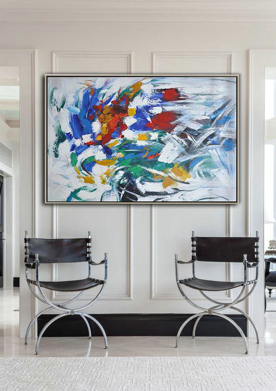 Extra Large Painting,Oversized Horizontal Contemporary Art,Abstract Art On Canvas, Modern Art,Red,Yellow,White,Green,Blue.etc